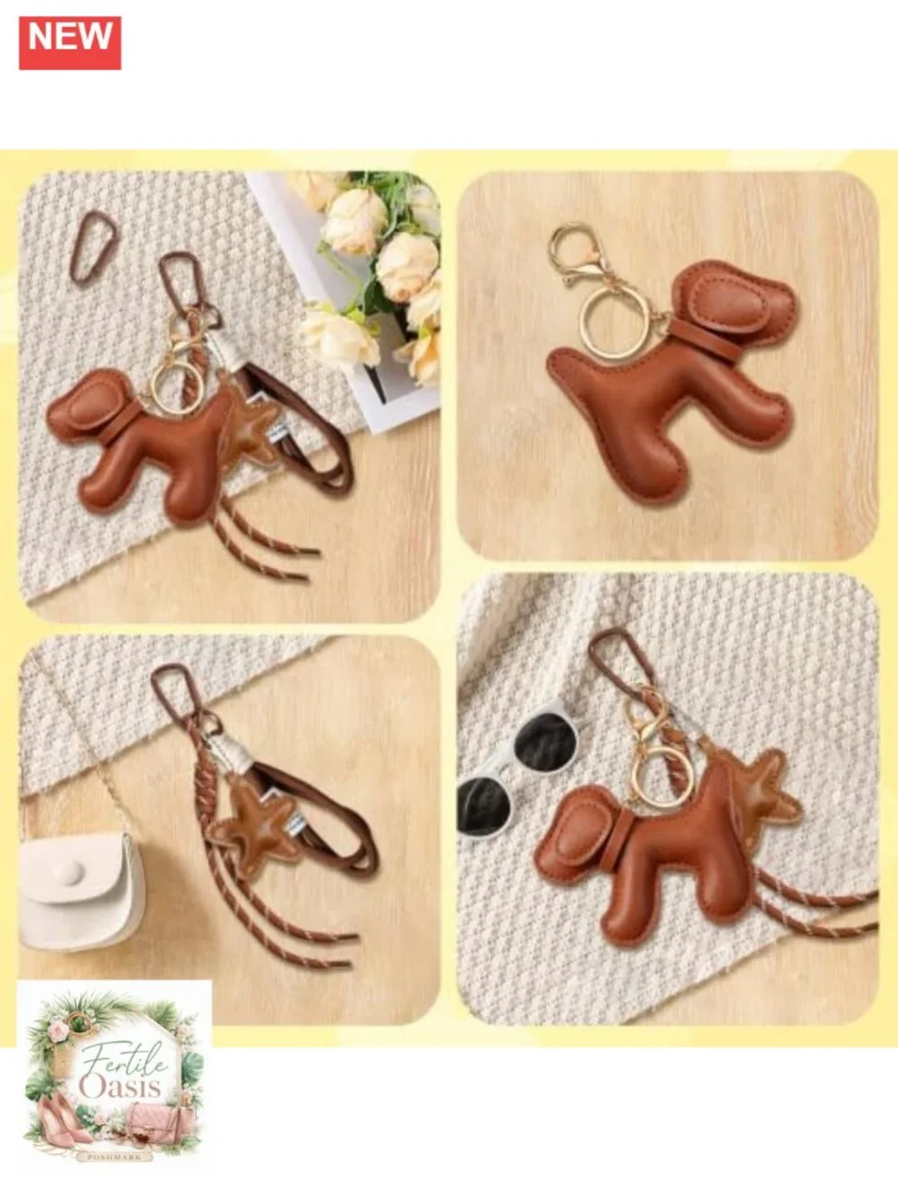 PU Leather Dog Keychain Bag Charm Star Pendant Y2K Tassel